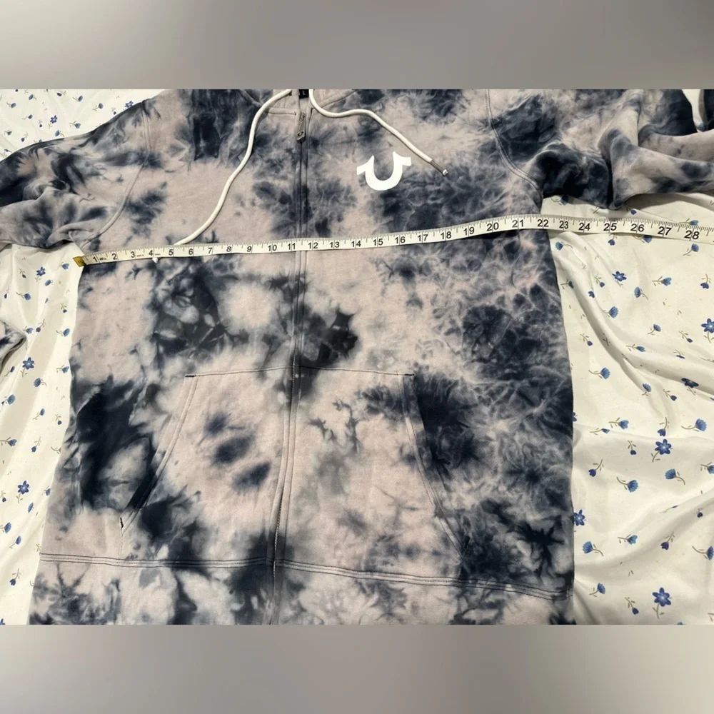NWT True Religion Mens Sz:XL Black & White Tie Dye Full Zip Graphic Print Hoodie